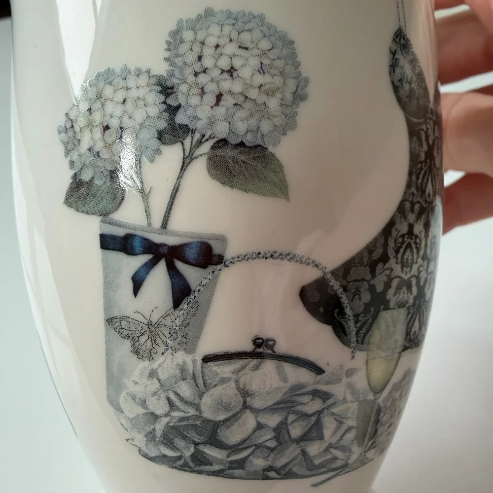Summer River Elegant Coffee Mug-Shampagne Glass,Stiletto Heel,Clutch & Hudrangea
